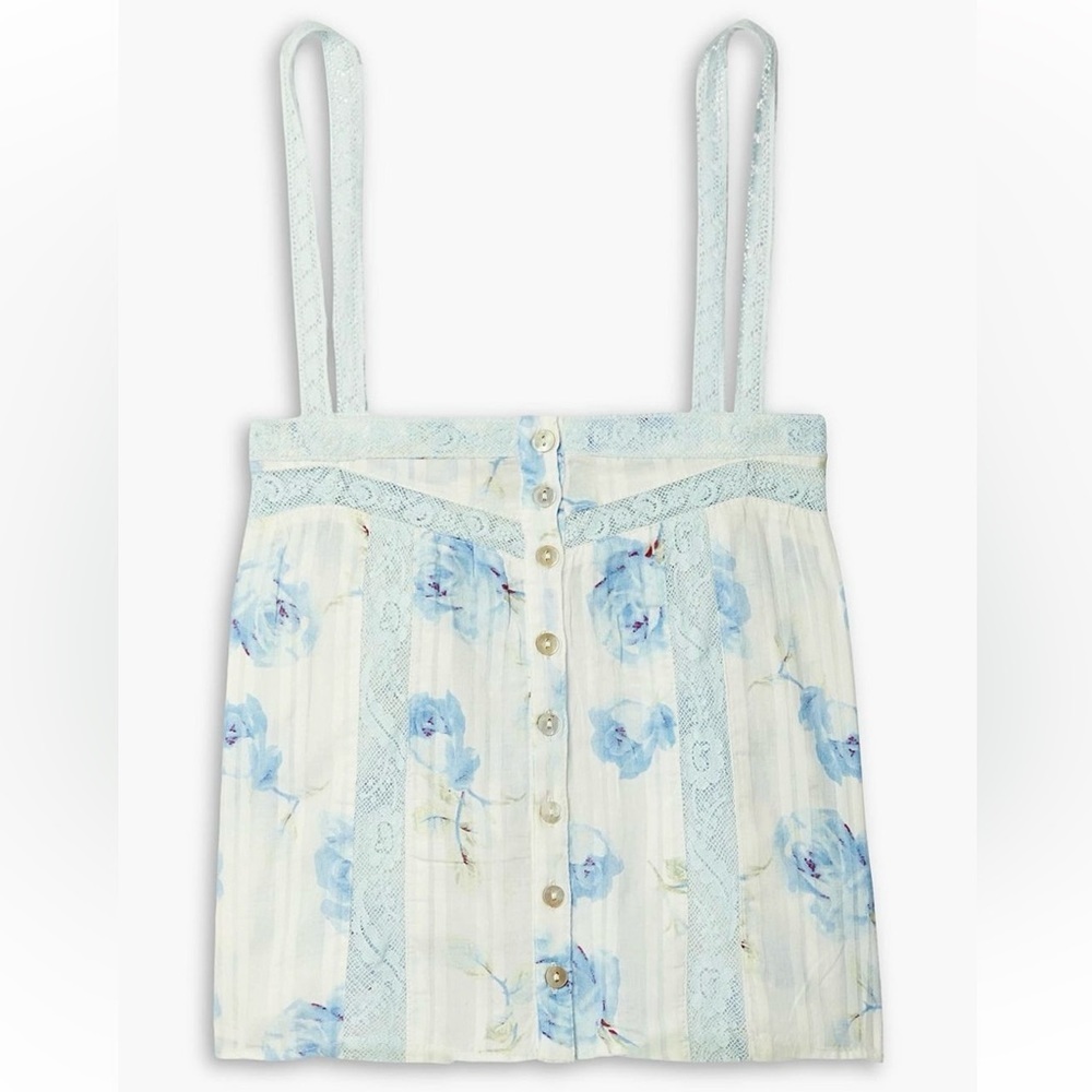 LoveShackFancy Maitri Tank Top Santa Rosa River Blue floral lace LSF brand new​
